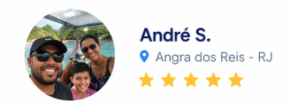 "Fizemos o tour em Angra dos Reis e foi sensacional! Lugares paradisíacos, água linda e o almoço a bordo muito bom. Equipe atenciosa e o transfer super confortável. Valeu cada real!" — André Luís, Angra dos Reis - RJ