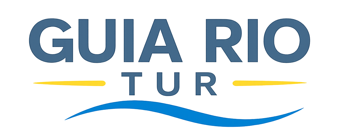 Logo oficial da Guia Rio Tur em azul acinzentado com onda azul e detalhes dourados