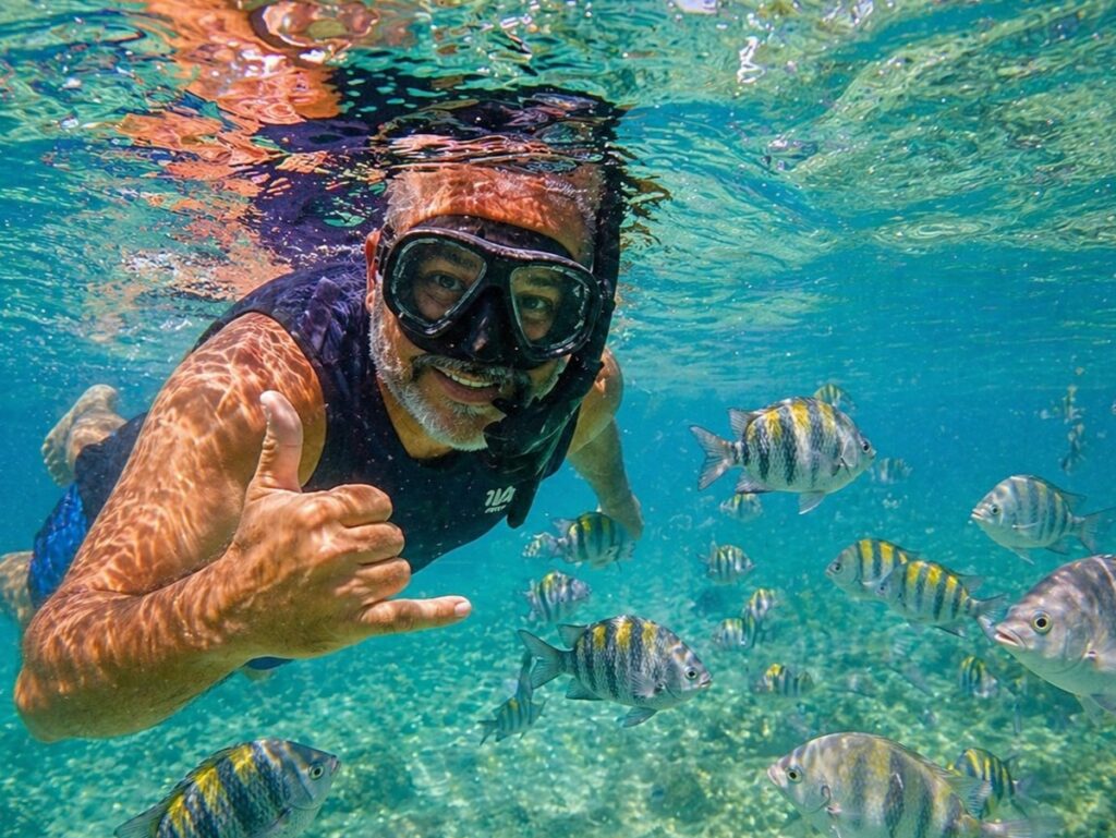 Mergulho com snorkel em Búzios com peixes e águas cristalinas