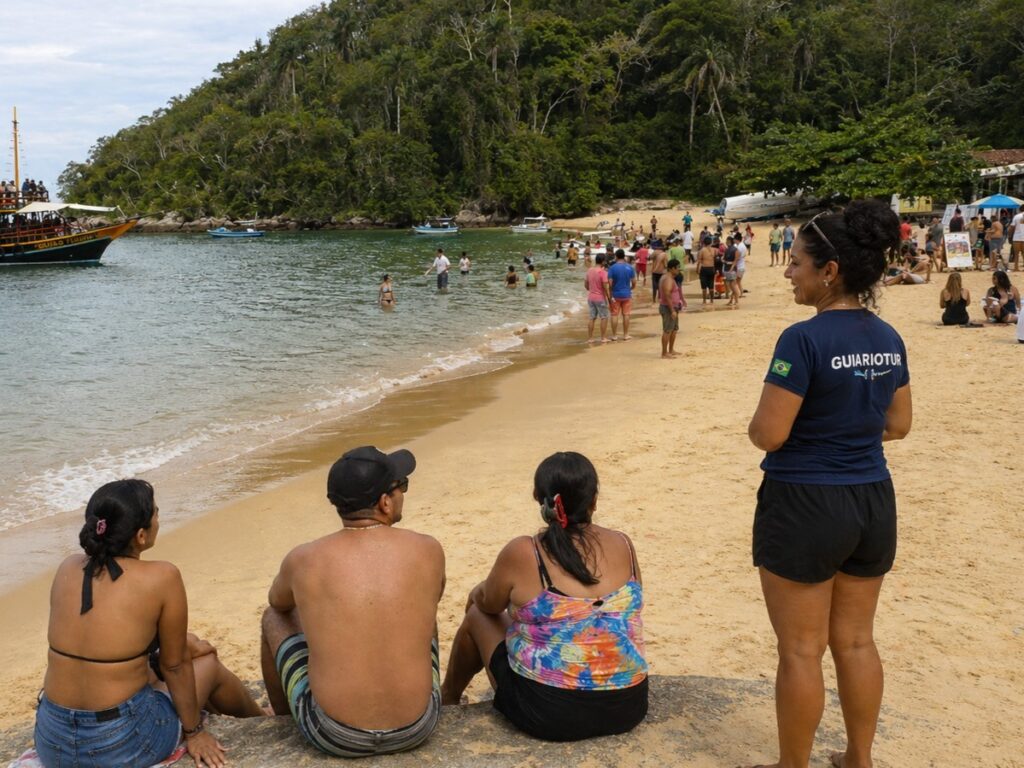 Turista mergulhando com snorkel e peixes em Angra dos Reis - Guia Rio Tur.