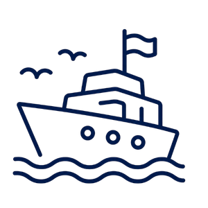 Ícone minimalista de escuna representando passeio de barco em Angra dos Reis e experiências marítimas pela Costa Verde.