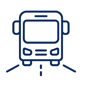 Ícone minimalista de ônibus confortável representando transporte incluso nas excursões organizadas da Guia Rio Tur para Angra dos Reis.