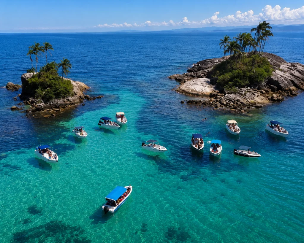 Ilhas e águas cristalinas no passeio para Angra dos Reis saindo do Rio